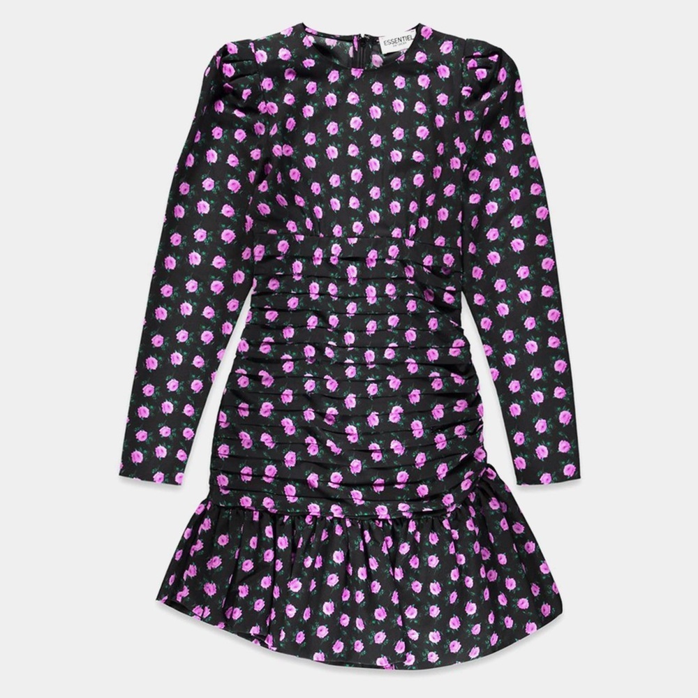 Essentiel Antwerp Klein Floral Mini Dress Gathered Long Sleeve Size 40 US 8
